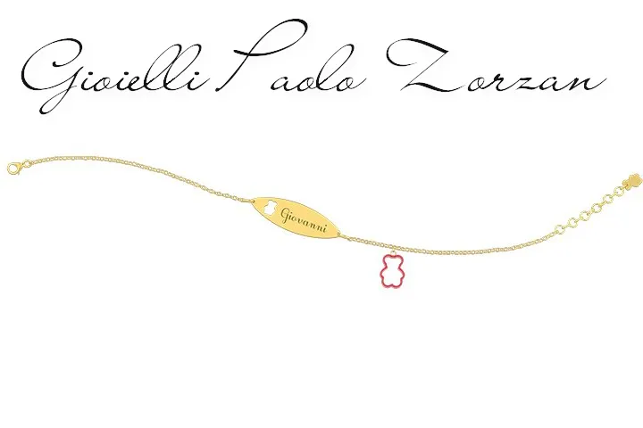 Bracciale Nanan con Targhetta Charms orsetto rosso in oro 9 kt NGLD0050
