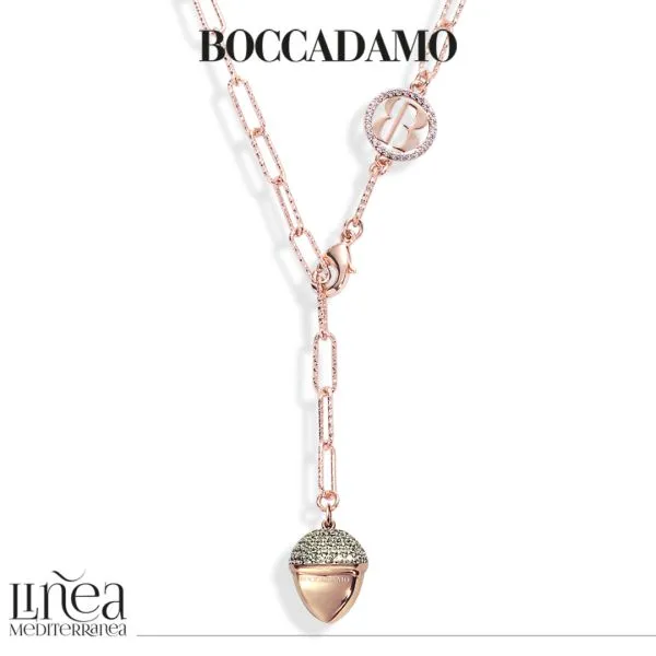 Collana cravattino placcata oro rosa con pendente piramidale e zirconi    