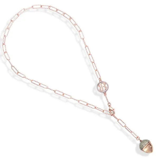 Collana cravattino placcata oro rosa con pendente piramidale e zirconi    