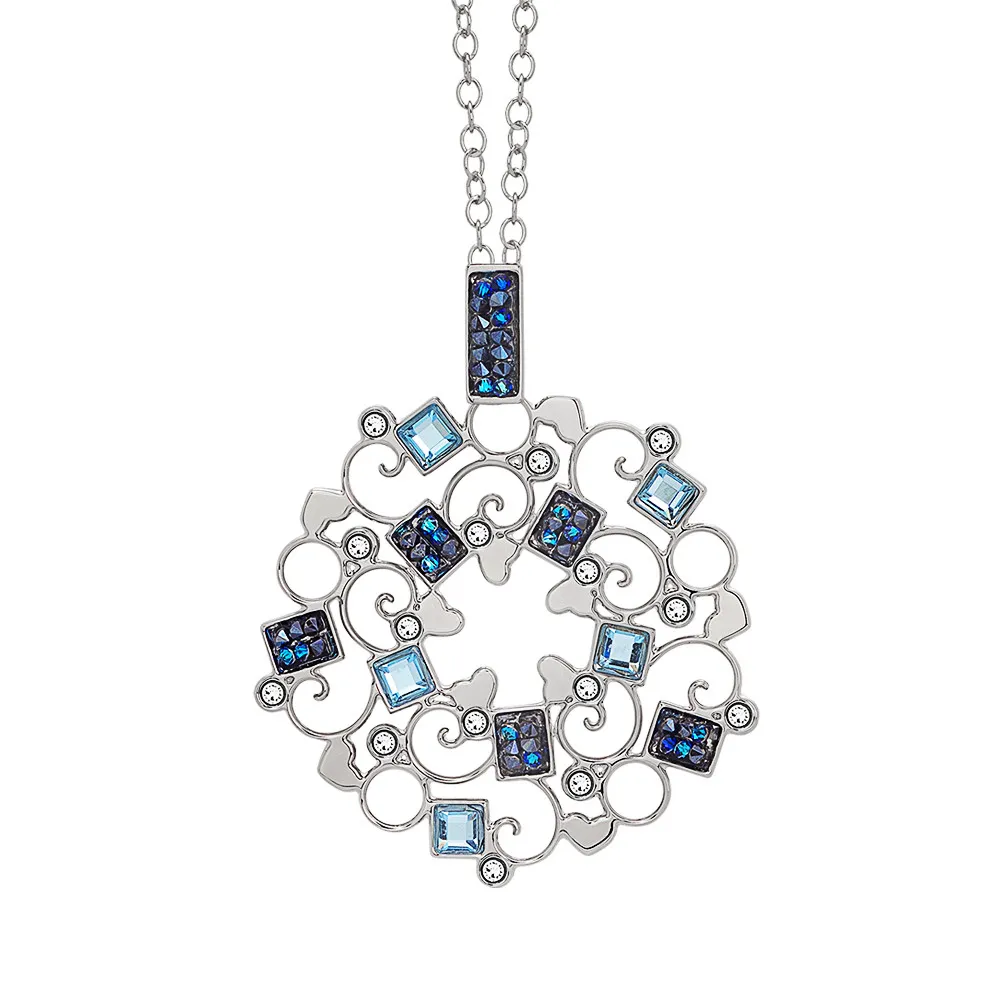 Collana rodiata con rosone in Swarovski crystal rock blu montata  XGR482