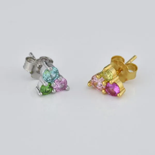 OR864D Orecchini placcati oro giallo con zirconi rosa, tanzanite e verde     