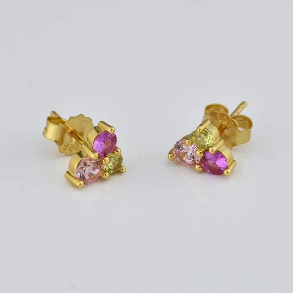 OR864D Orecchini placcati oro giallo con zirconi rosa, tanzanite e verde     