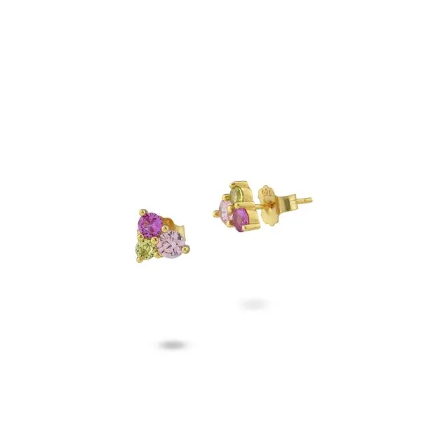 OR864D Orecchini placcati oro giallo con zirconi rosa, tanzanite e verde     