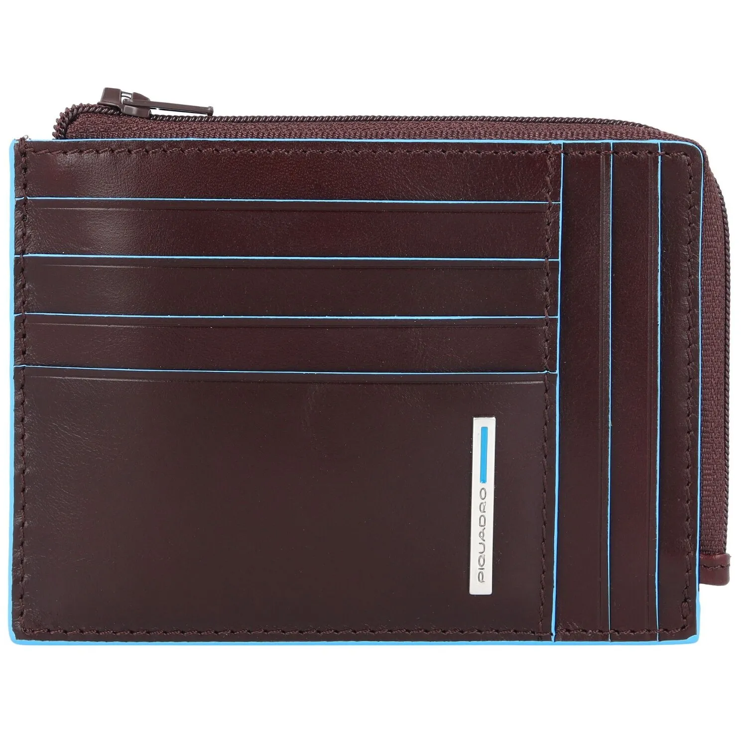Piquadro Custodia quadrata blu per carte di credito RFID in pelle 12 cm