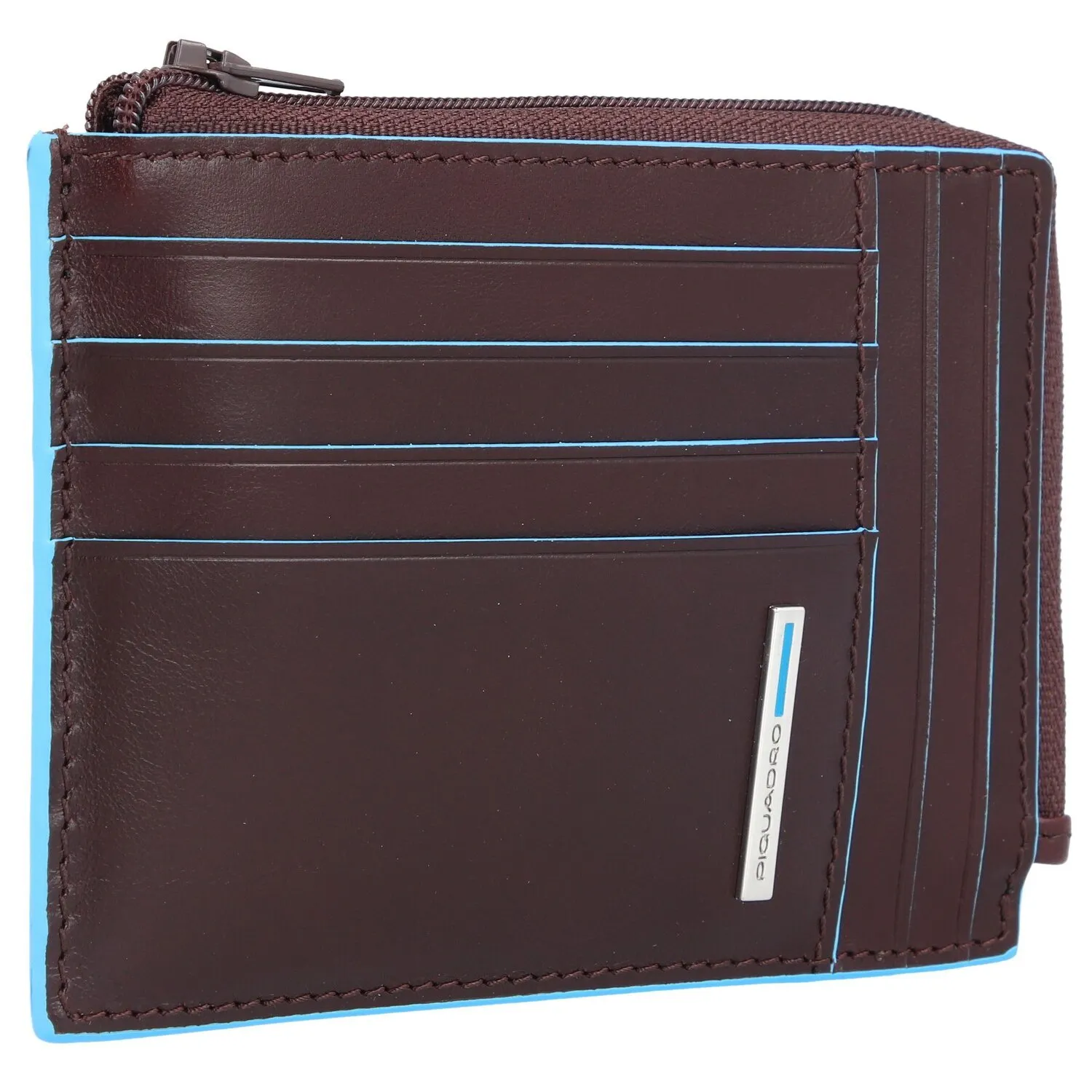 Piquadro Custodia quadrata blu per carte di credito RFID in pelle 12 cm