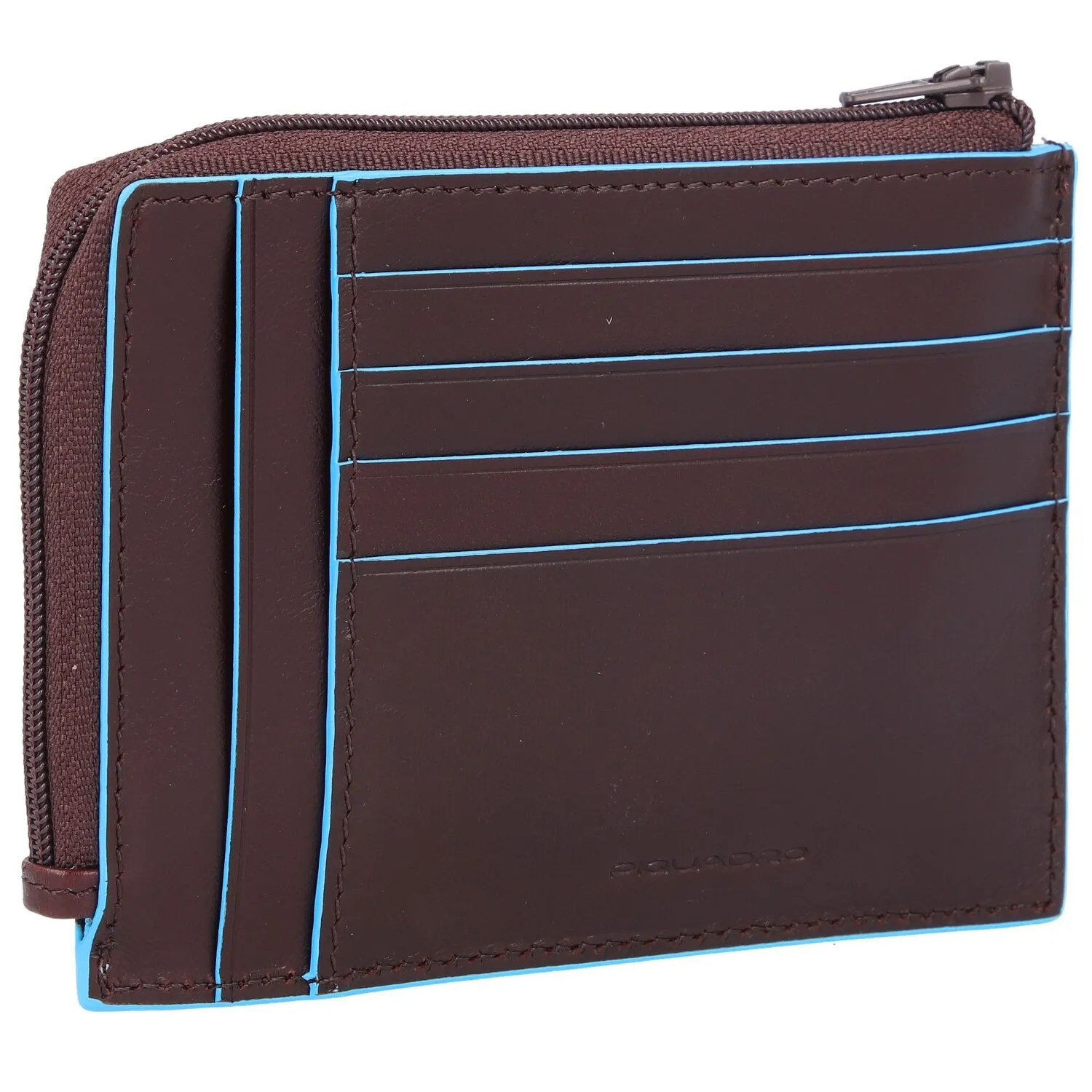 Piquadro Custodia quadrata blu per carte di credito RFID in pelle 12 cm